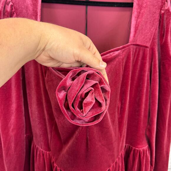 Ava & Viv Plus Size Pink Mauve Velvet Rose Long Sleeve Dress Size 2X - Picture 4 of 10